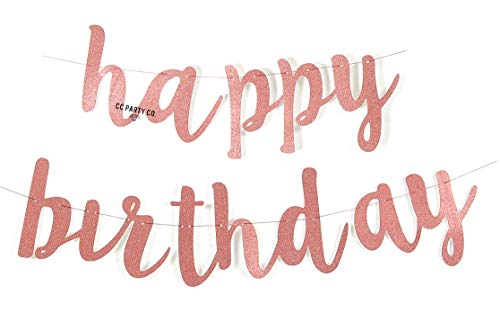 Elegant Happy Birthday Glitter Party Banner Sign, Pre-Strung Chic Surprise Birthday Party Decoration, Pink