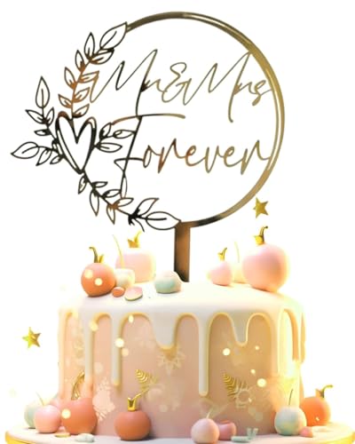 HUVZOR 1 pieza Decoración para tartas de Mr and Mrs, decoración para tartas de boda con purpurina dorada para decoración de bodas, fiestas, despedidas de soltera, aniversarios, cupcakes