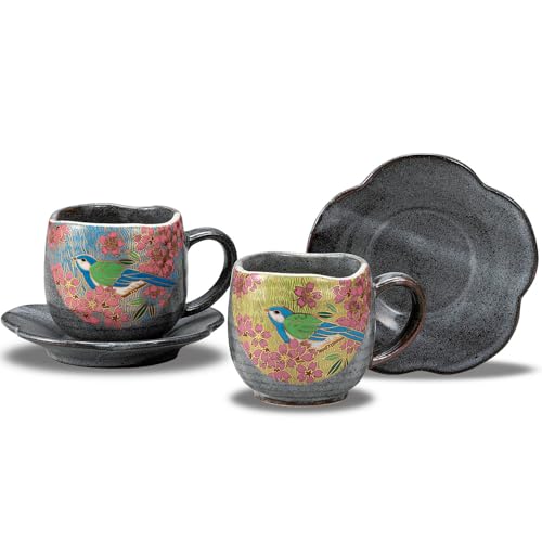 和座の蔵 おしゃれ 食器 九谷焼 コーヒーカップ&ソーサー ペアセット 金桜花鳥 陶器 高級 ブランド 日本製 結婚祝い プレゼント 母の日 父の日 敬老の日 ギフト