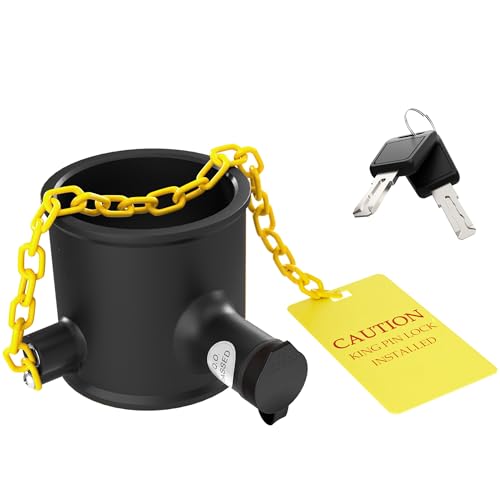 Image of 5th Wheel King Pin Lock, Heavy Duty Steel Trailer Pin Lock for RVs, Semi Trailers and Trucks, with Anti-Theft Waring Tag, Black