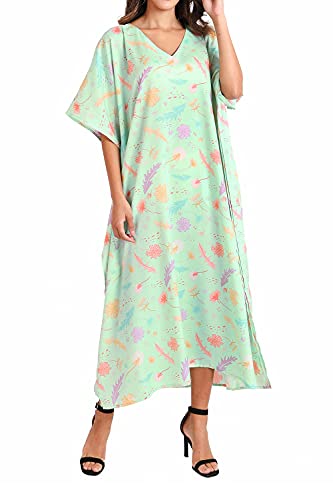 Miss Lavish London Frau Kaftane Kleider mit Taschen, Pastell Löwenzahn-Grun-3XL