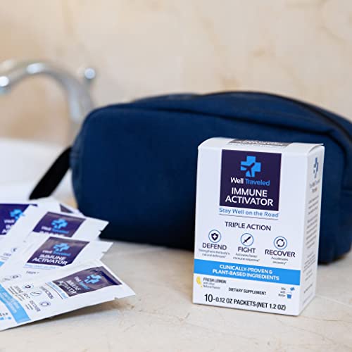 Well Traveled Immune Activator | Daily Immune Support Supplement Drink Mix | Prebiotics, Postbiotics, Vitamin C, Vitamin D, Zinc | Natural Ingredients | No Added Sugar | Lemon Flavor | 10 Count #TOP5