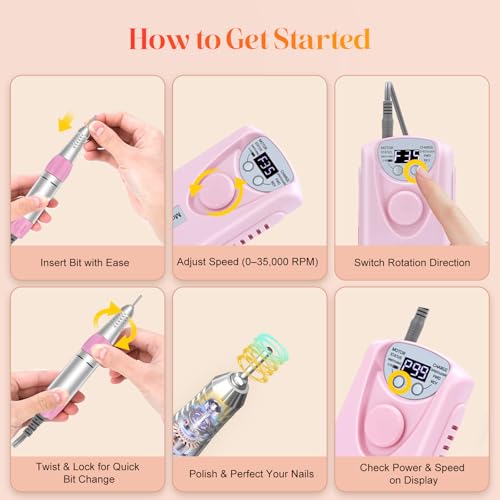 Professional Electric Drill, 35000RPM Rechargeable Nail File - image 6