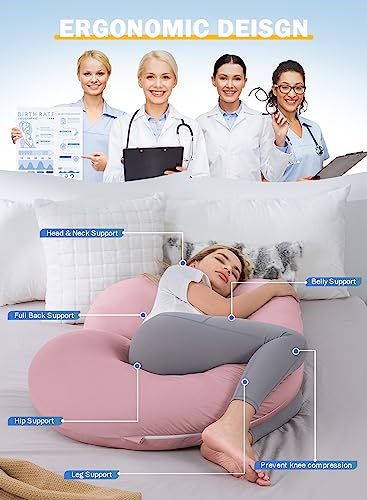 Insen Pregnancy Pillows,Cooling Pregnancy Pillow For Pregnant Women Sleeping,C Shaped Full Body Pillow With Cooling Silky Cover, Pink #TOP2