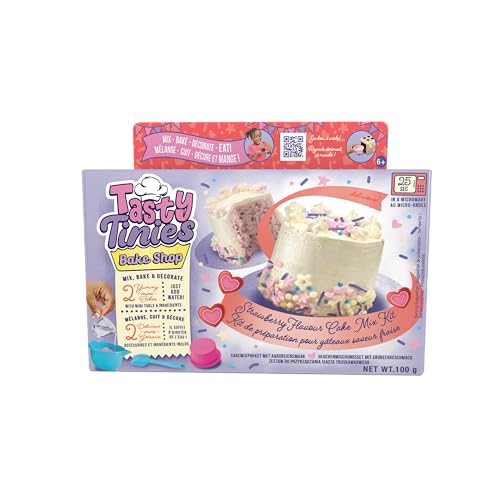 Tasty Tinies - Gâteau Fraise - Kit Pâtisserie Créatif pour Enfants dès 6 Ans - Kit Cuisine avec 2 Préparations pour Gâteaux + Glaçage Vanille + Déco Licorne + Accessoires - Cuisson Micro Ondes 25s