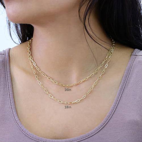 Nuragold 14k Real Yellow Gold Paperclip 3mm Elongated Cable Link Necklace (16"-24") Dainty Italian Jewelry for Men & Women2