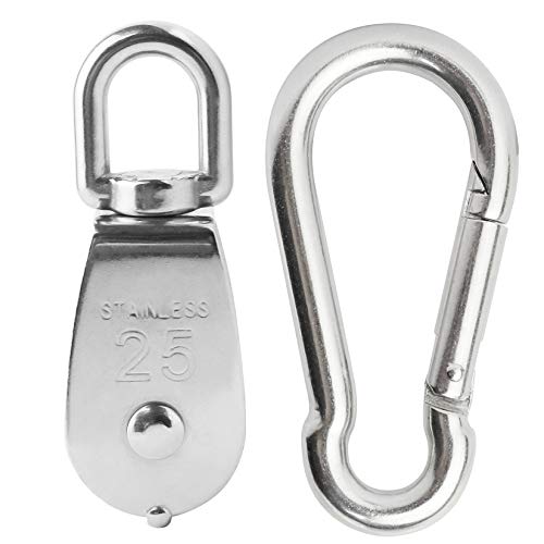 3Pcs 304 Stainless Steel M32 Single Pulley Block, Wire Rope Hanging Wire Towing Wheel, with 3Pcs Spring Snap Hook