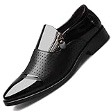 Men's Summer Breathable Zipper Penny Loafers Slip On Driving Boat Business Casual Oxford Patent Leather Dress Shoes (Black, Adult, Men, 9.5, Numeric, US Footwear Size System, Medium)