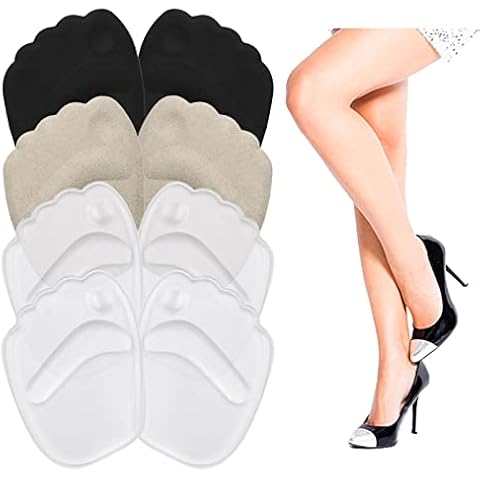 Ball of Foot Cushion Pads, 4Pairs High Heel Cushion Pads,Insoles for Heels Self Adhesive Pads Gel Insoles, High Heels Shoes Inserts Forefoot Pads to Relieve Forefoot Pain (Black,Apricot,Clear) Cover