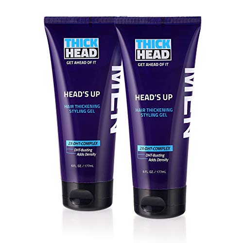 Thick Head - Heads Up Hair Thickening Styling Gel for Men, 6oz (Pack of 2)