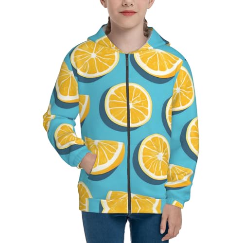Lemon wedges Print Girls Athletic Zip Up Hoodies,Sweatshirts with Pockets Long Sleeve Hooded Jackets, for 7-18 Y2