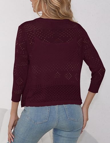 Image of REDHOTYPE Women's 3 /4 Sleeve Cardigan Open Front Cropped Shrugs Summer Hollowed Lightweight Cardigans Sweater (S-XL)