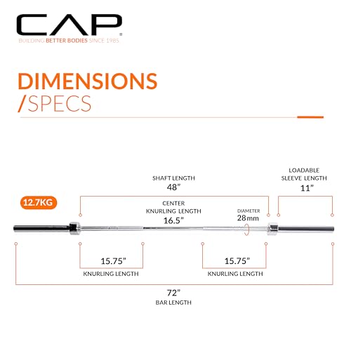 Image of CAP Olympic Barbell - 5FT, 6FT, & 7FT Strength Training Weight Bars, Multiple Options