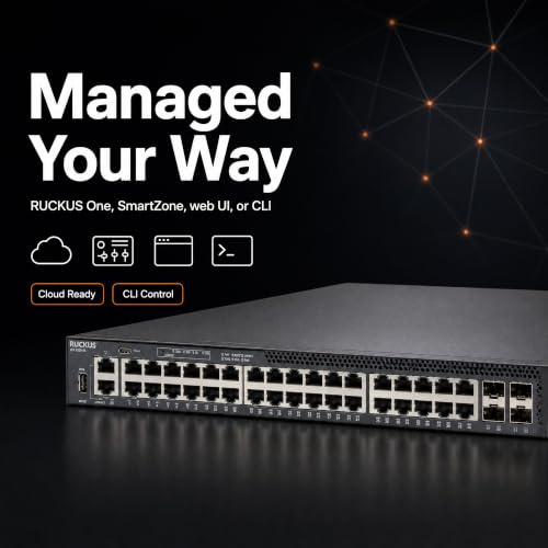 Image of Ruckus ICX8200-48 Managed Switch, 48x 10 /100 /1000 Mbps RJ-45, 4x 25GbE SFP28 Uplinks - Stackable Enterprise Switch, 3-Yr Remote TAC Included, TAA Compliant