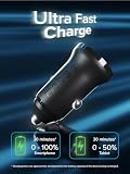 SBS Mini Ładowarka Samochodowa, Zasilanie 25 W, Szybkie Ładowanie, Adaptacyjne AFC, Dioda LED Stanu, USB-C, USB-A, Gniazdo 12 V, dla iPhone'a, iPada, AirPods, Samsunga, Smartfona, Tabletu, Czarna