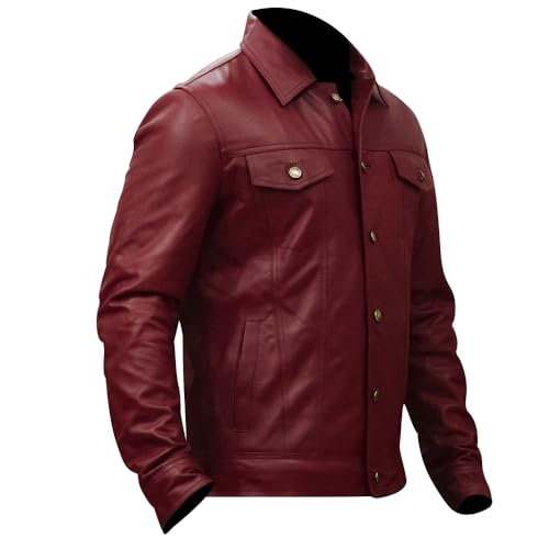 Image of Men's Genuine Leather Trucker Jacket Vintage Motorcycle Black Western Biker Slim Fit Trucker Jacket
