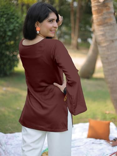 Image of Youthnic Women's Light Green Rayon Yoke Embroidery Straight Short Kurti | Office Wear Kurti | College Wear Kurti | Tunic Top