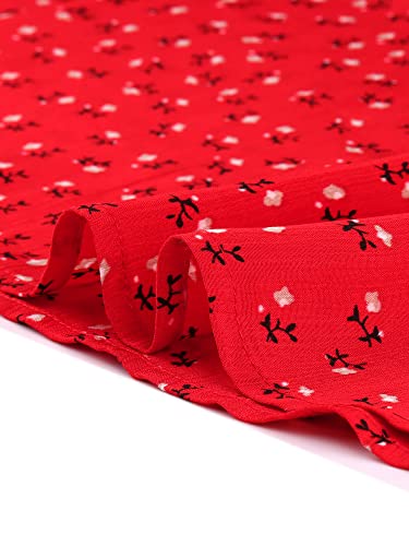 Image of Allegra K Women's Peter Pan Collar Tie Neck Short Sleeves A-Line Elegant Belted Vintage Floral Dress