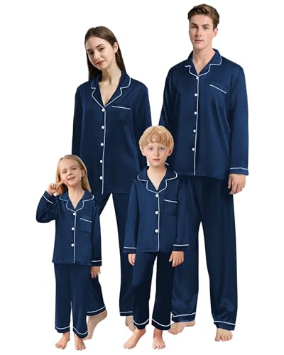 UNICLOUND Matching Family Christmas Pajamas Set, Soft Silk Satin Long Sleeve Button Down Comfy...