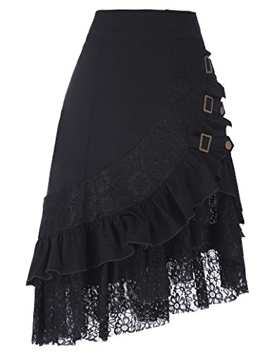 Belle Poque Goth Skirt Black Steampunk Skirt for Women Gypsy Hippie Skirt A-Line Victorian Skirt L steampunk buy now online