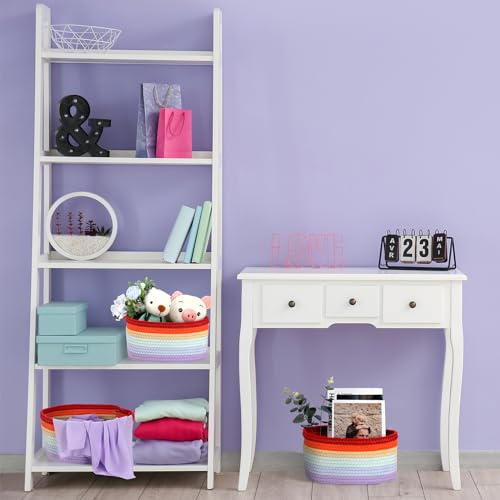 Image of Sawysine 6Pcs Colorful Cotton Rope Laundry Hamper, Portable Storage Basket with Handle for Bathroom, Bedroom, Living Room, 12'' x 8'' x 6''