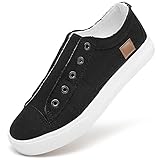 Women's Slip on Shoes Non Slip Fashion Canvas Sneakers Low Top Casual Shoes(Black,US9)
