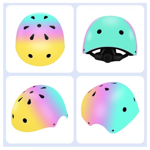 Image of Color Gradient Adjustable Kids Bike Helmet with Knee & Elbow Pads Set | Multi-Sport Safety Gear for Boys & Girls Ages 5-14 | Skateboarding, Scooters, Roller & Inline Skating, Longboarding