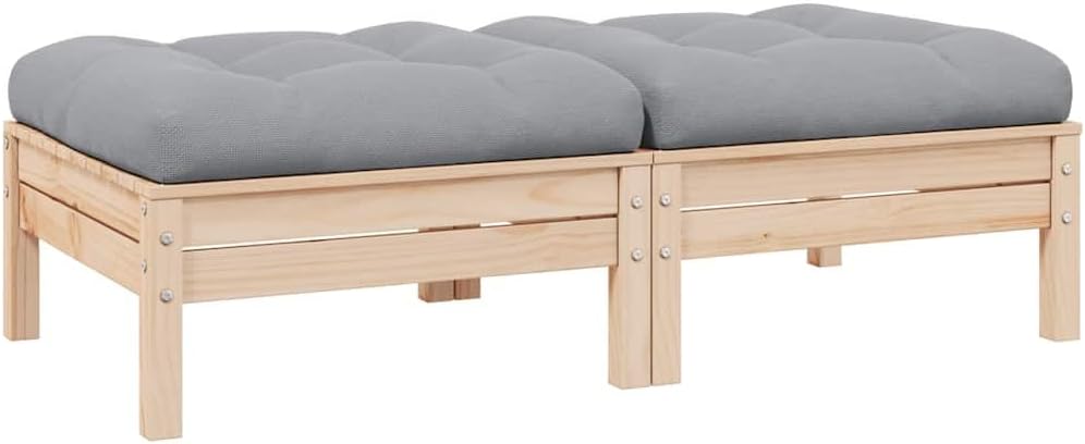 vidaXL Solid Pinewood 2-Seater Patio Sofa with Gray Cushions Garden Outdoor Lawn Yard Terrace Balcony Seat Seating Footstool Footrest Sofa Furniture