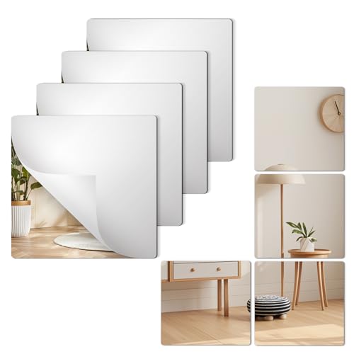 4 Pieces Self Adhesive Acrylic Mirrors, Unbreakable Mirror Tiles, Flexible Wall Mirror Plates, Shatterproof, Full Body Mirror for Home, Bedroom, Gym, Door, Wardrobe