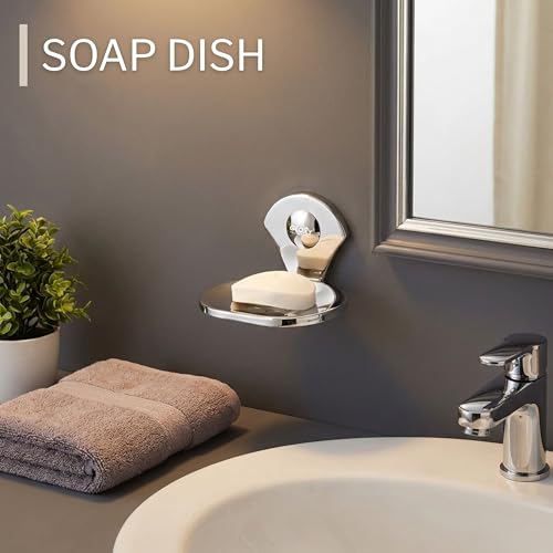 Image of GLOXY Premium Stainless Steel Bathroom Accessories Set Combo Pack of 5 Includes Folding Towel Rack, Toothbrush /Tumbler Holder, Towel Ring /Napkin Holder, Towel Rod /Bars and Soap Holder /Dish