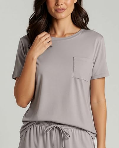 Image of Real Essentials 2 Pack: Women's Short Sleeve Pajama Short Set - Comfy Lightweight Soft Lounge Sleepwear (Plus