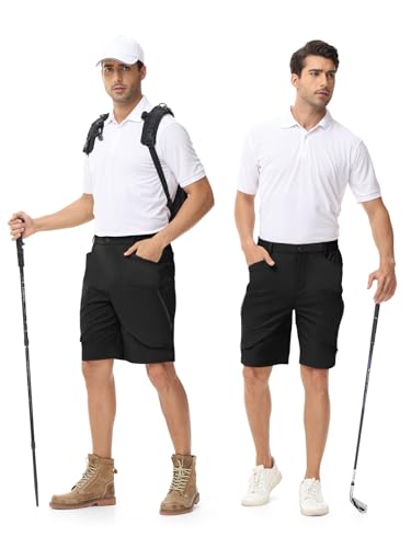 LUSHENUNI Bermuda cargo masculina de caminhada de 23 cm, secagem rápida, leve, elástica, para golfe,