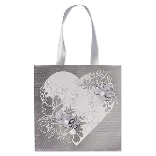 Image of Papyrus 8.5 inch Medium Wedding Gift Bag (Floral Lace Heart) for Valentines, Weddings, Bridal Showers, Engagement, Anniversaries and All Occasions (1 Bag)