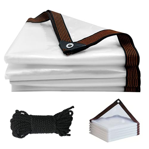 2M x 3M Large Clear Tarpaulin Waterproof Heavy Duty Tarps Transparent Waterproof Tarpaulin Sheet Tarp Cover with Eyelets for Garden Outdoor Camping Shed Chicken Rabbit Hutch Cover with 5M Rope