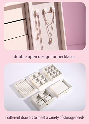 Aosifiel Jewelry Boxes Organizers/Case Large Stand Up With 5 Drawers Gift For Women Teen Girls Kids Big Jewelry Case/Holder Faux Leather Jewelry Storage/Chest For Necklaces,Earring,Ring,Watch #TOP6