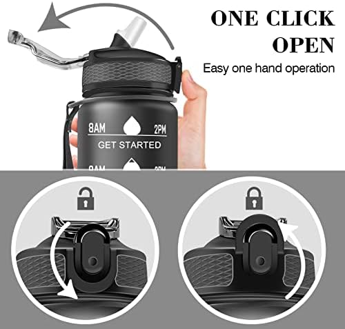 WOODFIB Sport Water Bottle 1L, Motivational Water Bottle with Straw & Time Maker, BPA Free, Leakproof & Secure Locking Lid, Tritan Plastic Drink Bottle for School/Cycling/Running/Gym (Black)