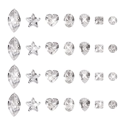 Bestewelry Lot de 130 cabochons en oxyde de zirconium transparents en vrac en vrac en forme de cœur carré ovale en forme de larme pour nail art fabrication de bijoux, Styles clairs #7