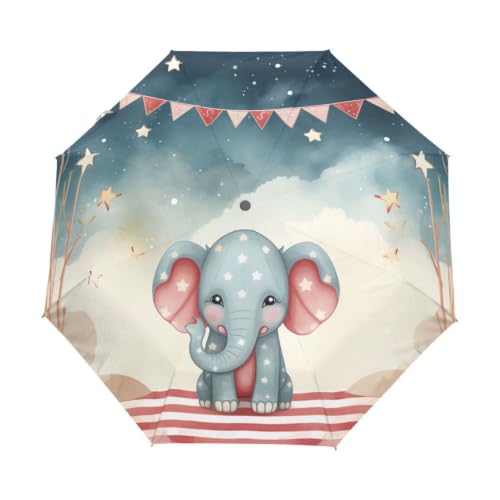 Parapluie de voyage automatique léger et compact avec motif éléphant mignon