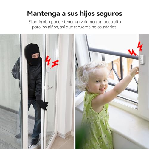 Miniatura 6 de Voxon Alarma Para Puertas Y Ventanas, Fácil De Instalar, Alarma Antirrobo Magnética Para Puertas Y Ventanas Con 100 Db De Volumen Para La Seguridad De Los Niños En Casa Y Tiendas 4 Unidades