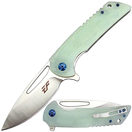 Eafengrow EF928 Outdoor Pocket Knife, 5.75 In. D2 Steel Blade Folding Knife G10 Handle with Pocket clip EDC Camping Knives Reliable Locking Liner Ball Bearing Flipper Knife (Jade)