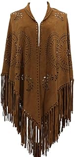 ZOFZ Fashion Suede Laser Cut Fringed Cape Shawl Wrap Scarf 4 Colors (Brown)