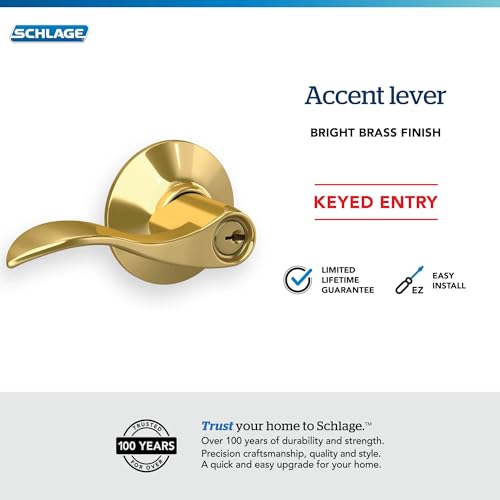 Image of Schlage F51A Acc 605 Accent Lever, Keyed Entry, Bright Brass