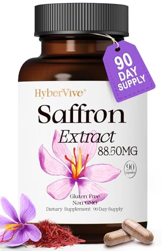 Saffron Supplements 88.5MG | 90 Vegan Capsules, Happy Saffron Extract for Mood Energy Eye Focus Support for Women & Men, 100% Pure Ingredients, Made in USA, Non-GMO & Gluten-Free