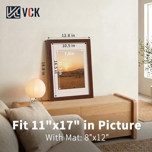 Image of VCK 11x17 Picture Frame 5 Pack, Brown Exclusive Wood, HD Glass, for Photo