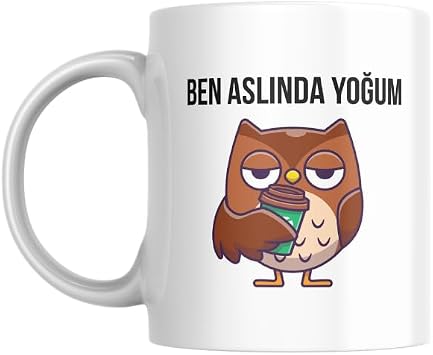 Ben Asl nda Yo um Bask l  Kupa Bardak Komik Yaz l  Hediyelik  ay Kahve Kupas
