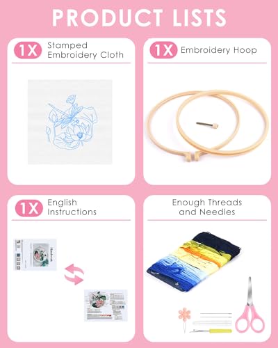 Image of TINDTOP Embroidery Kit for Beginners Adult, Dragonfly Embroidery Kit | Include Embroidery Cloth Hoops Threads for Craft Lover Hand Stitch with Embroidery Skill Techniques (Dragonfly)