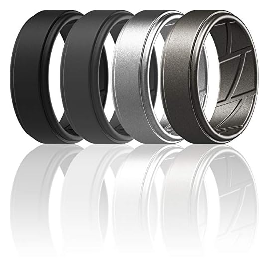 
                            ThunderFit Silicone Wedding Rings for Men Breathable Airflow Inner Grooves - Step Edge Sleek Design Breathable Rubber Engagement Bands - 8mm wide - 2mm Thick
                        