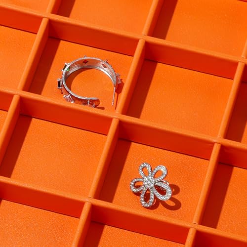 Leather 24 Grids Earring Organizer Tray Jewelry Tray Ring Earrings Holder Jewelry Drawer Organizer Storage Display(Orange)