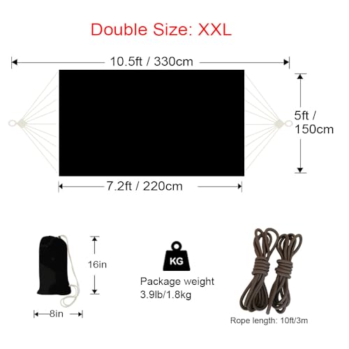 Image of GOCAN Double Hammock 2 Person Extra Large 330X150cm Load Capacity 600Pound Canvas Cotton Hammock for Patio Porch Garden Backyard Lounging Outdoor and Indoor XXL(Black)