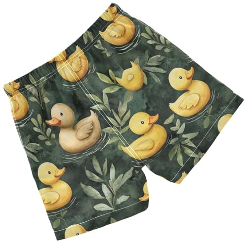 Pigsaly Boys' Swim Board Shorts Watercolor Leaves Yellow Ducks Boy's Swim Trunks Kids Swimwear 2T2